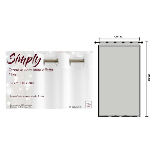 Tenda Simply Effetto Lino 140x300 cm Bianco - Tinta Unita Semitrasparente - Poliestere con Anelli - Stile Moderno
